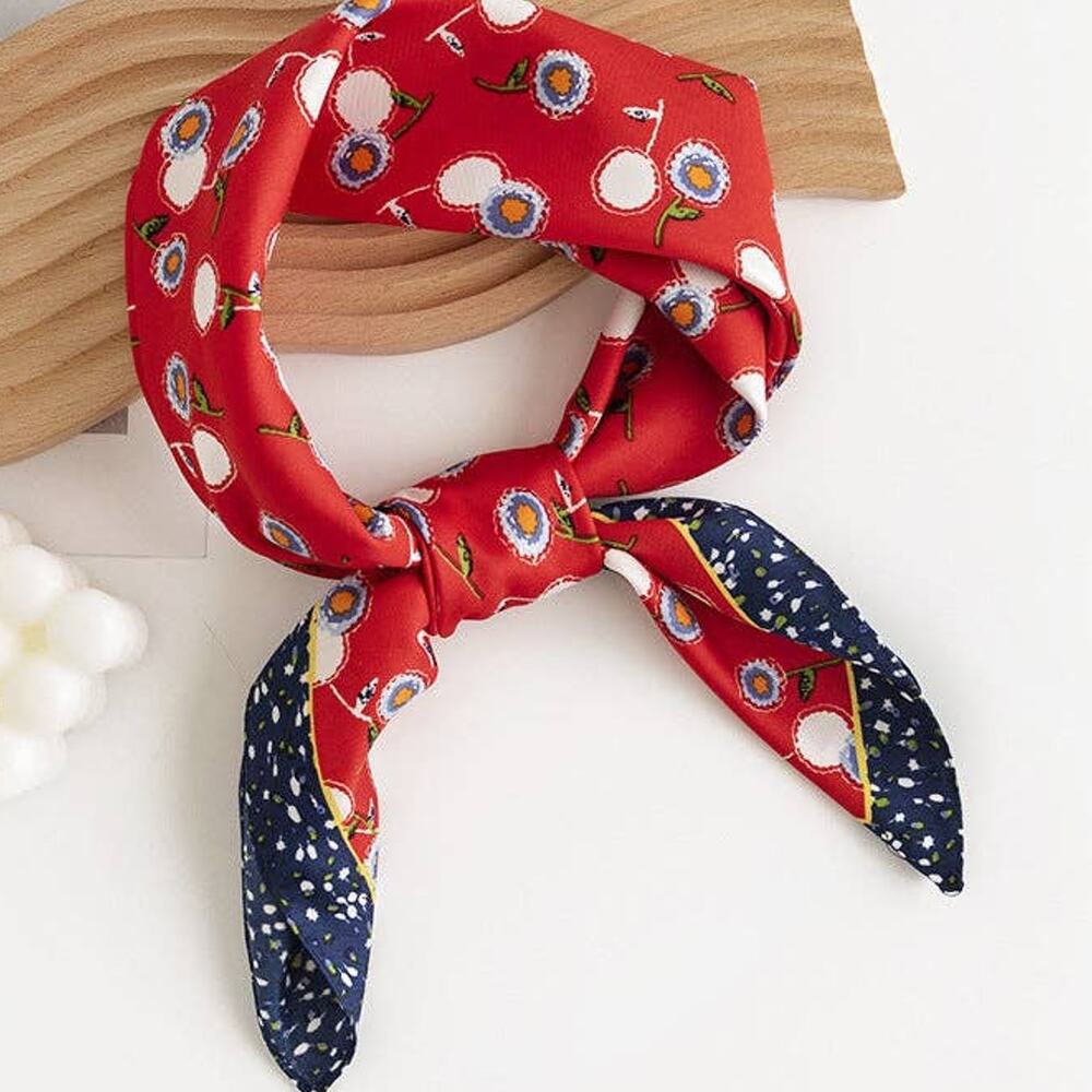 Red Dandelion Print Ruffle Scarf Head Wrap